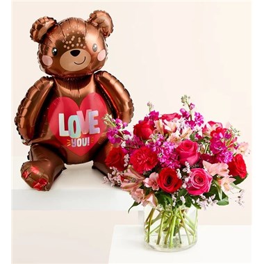 Floral Fantasy™ Bouquet With Love Bear Balloon