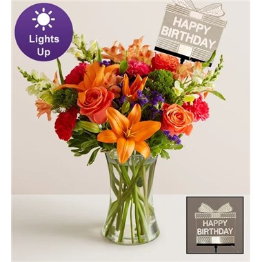 Vibrant Floral Medley™ With Happy Birthday Led Pick